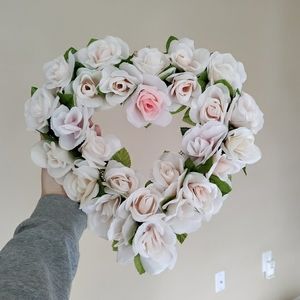 Floral Heart Wreath Artificial Rose - White